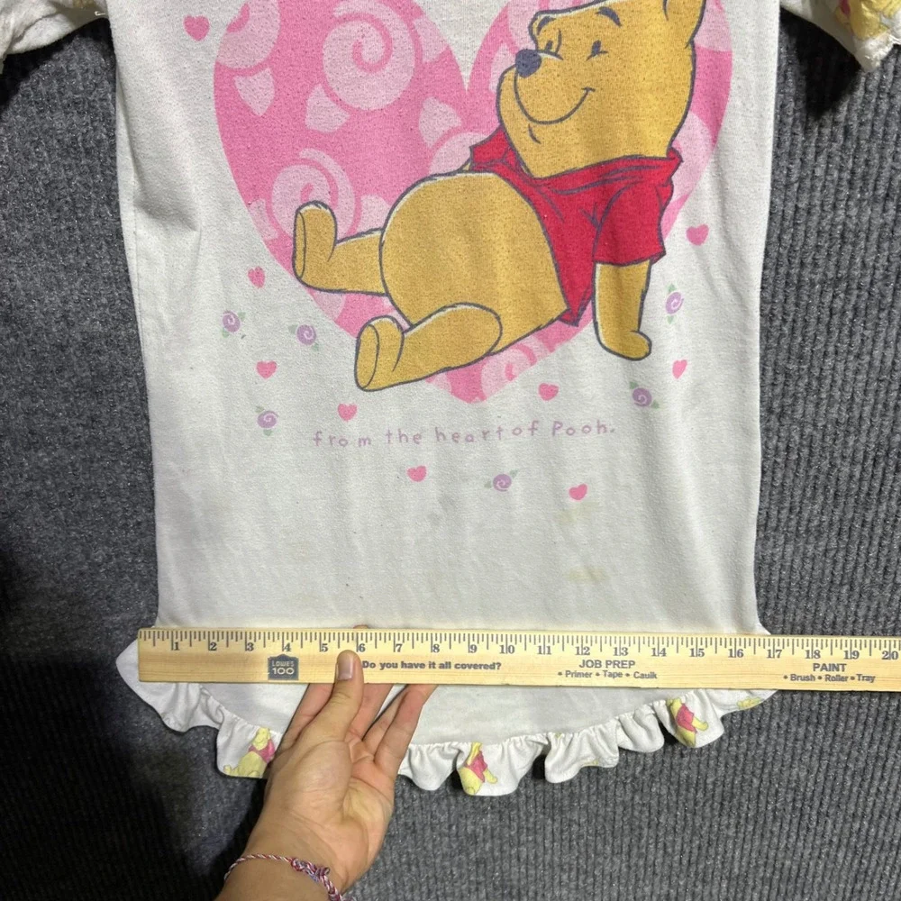 Vintage Disney Winnie the Pooh Nightgown Kids 6X White Pink Ruffle 90s Sleepwear